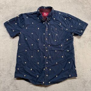 Active Button Down Shirt‎ Mens 2XL Beer Mug All over Print Blue Short Sleeve